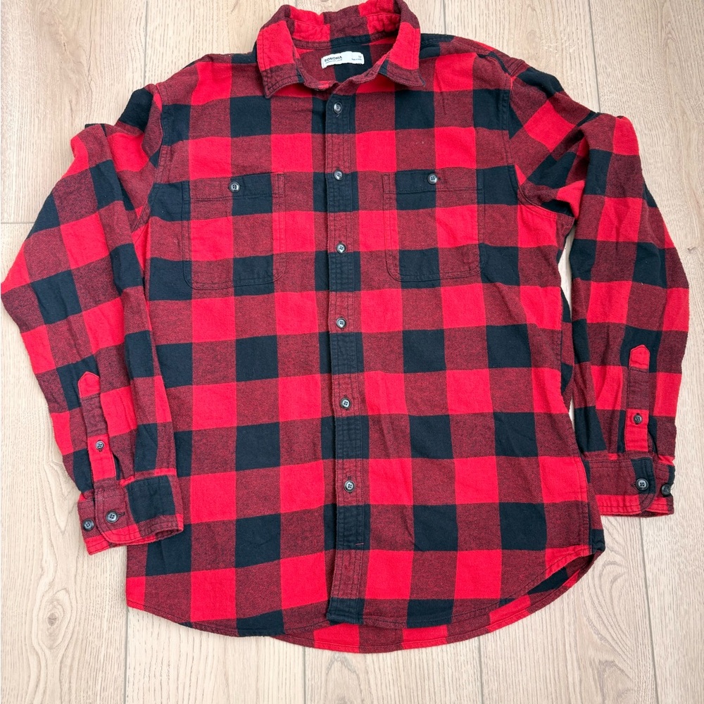 Sonoma Flannel Red and Black Plaid Men's Shirt